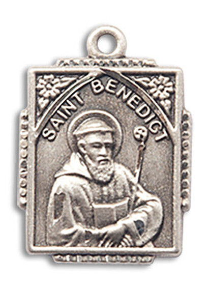 St Benedict Medal - Sterling Silver 3/4 x 1/2 Rectangular Pendant 0804BSS