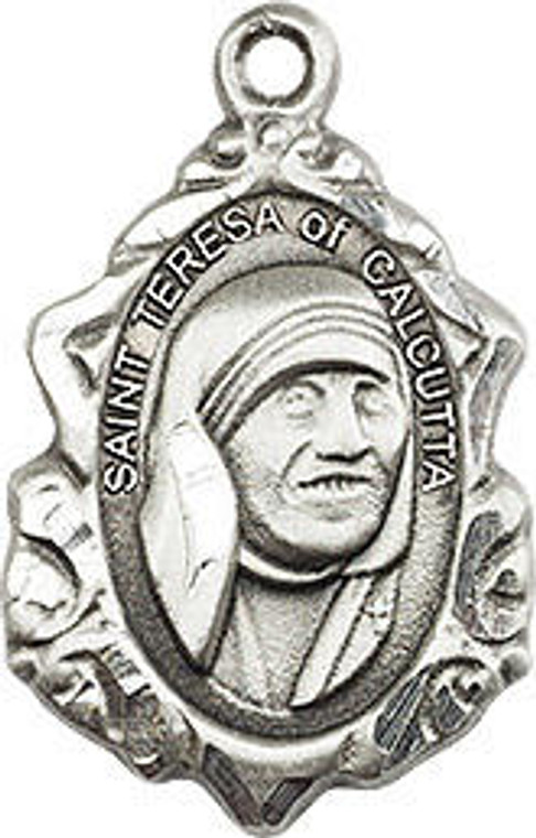 Embellished St Teresa of Calcutta Medal - Sterling Silver 3/4 x 1/2 Pendant 0812SS