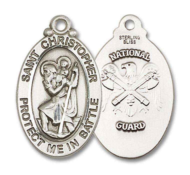 Large St Christopher National Guard Medal - Sterling Silver 1 1/8 x 5/8 Oval Pendant 1175SS5 Large St Christopher National Guard Medal - Sterling Silver 1 1/8 x 5/8 Oval Pendant 1175SS5