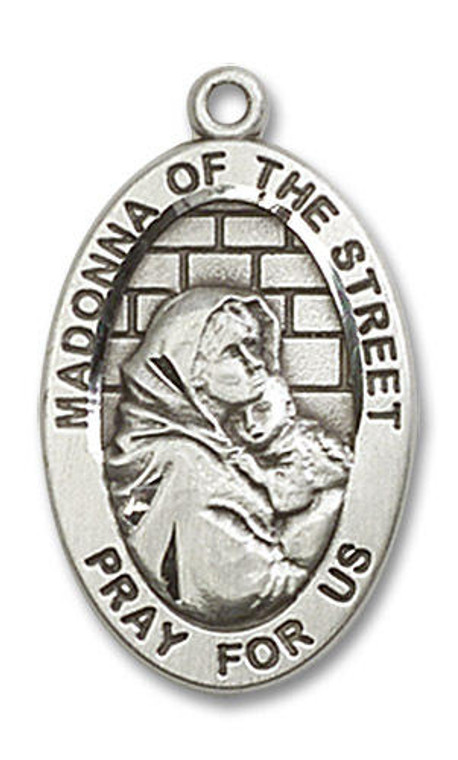 Madonna of The Street Medal - Sterling Silver 7/8 x 1/2 Oval Pendant 4124SS