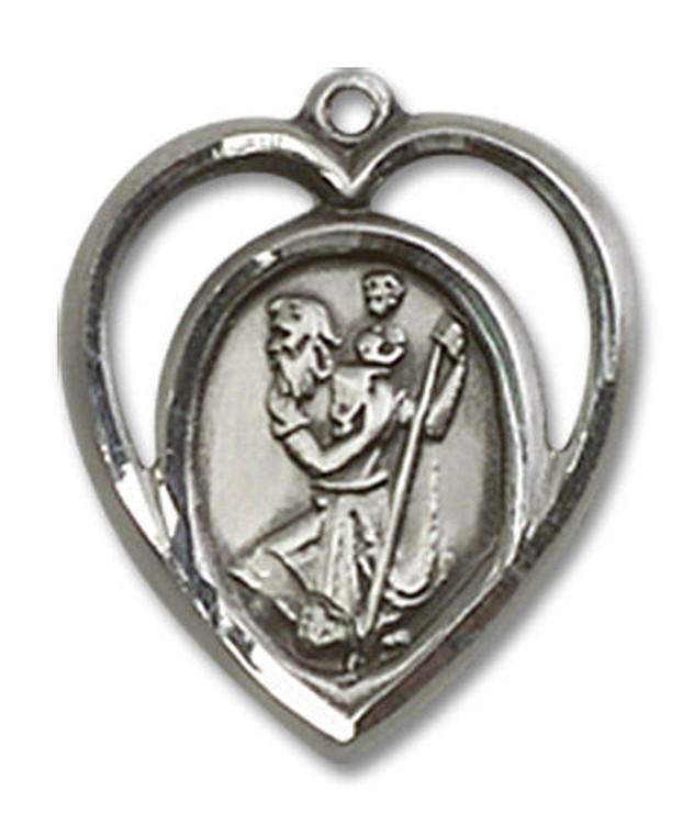 Cut Out Heart Shaped St Christopher Pendant - Sterling Silver 5/8 x 1/2 4127SS