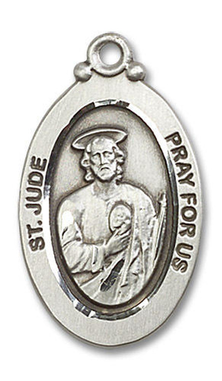 Large St Jude Medal - Sterling Silver 1 1/8 x 5/8 Oval Pendant 4145JSS