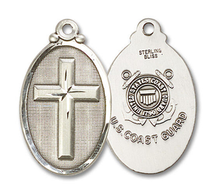 Large Coast Guard Cross Medal - Sterling Silver 1 1/8 x 5/8 Oval Pendant 4145YSS3