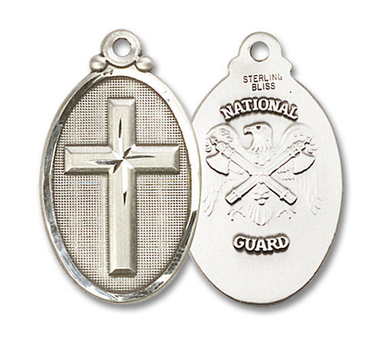 Large National Guard Cross Medal - Sterling Silver 1 1/8 x 5/8 Oval Pendant 4145YSS5