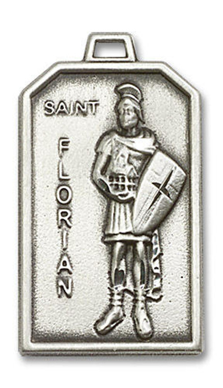 Large St Florian Medal - Sterling Silver 1 1/8 x 5/8 Rectangular Pendant 5726SS