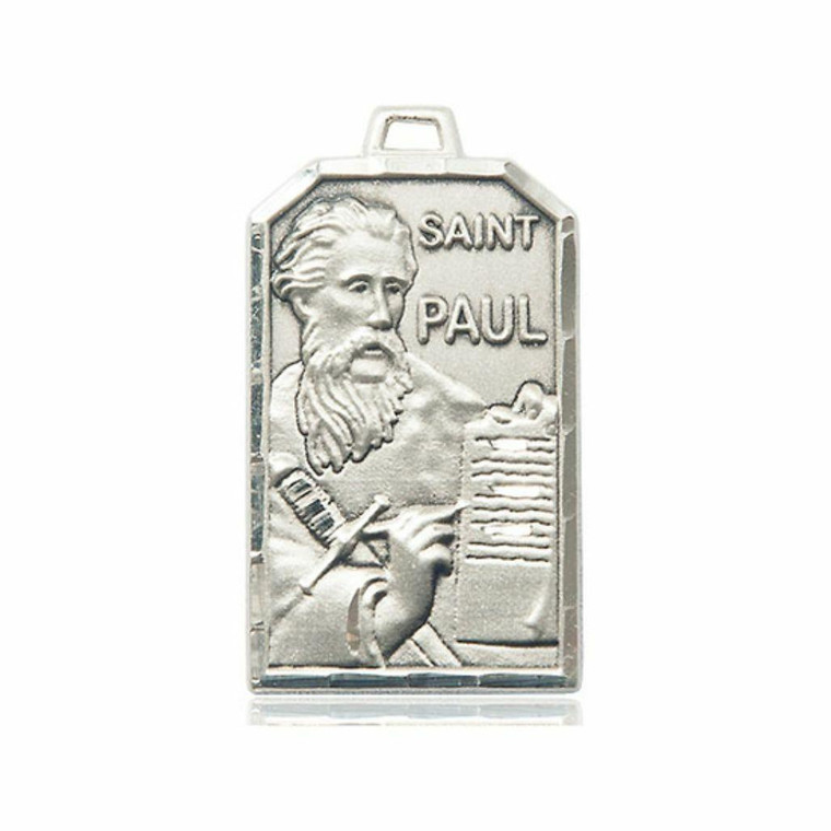 Large St Paul Medal - Sterling Silver 1 1/4 x 3/4 Rectangular Pendant 5730SS