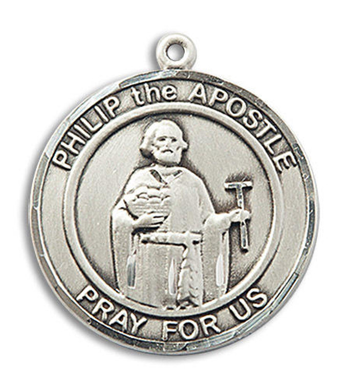 Large St Philip Medal - Sterling Silver 1 x 5/8 Round Pendant 7083RDSS
