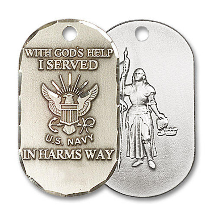 St Joan of Arc Navy Dog Tag Pendant - Sterling Silver 7/8 x 1 1/2 M21SS6