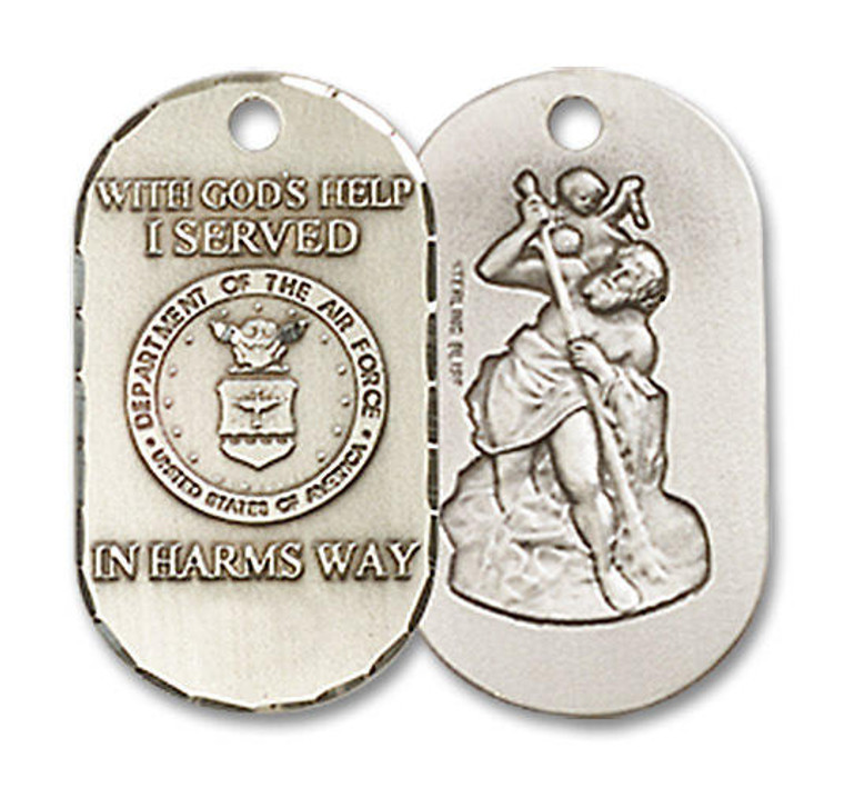 St Christopher Air Force Dog Tag Pendant - Sterling Silver 3/4 x 3/8 M26SS1