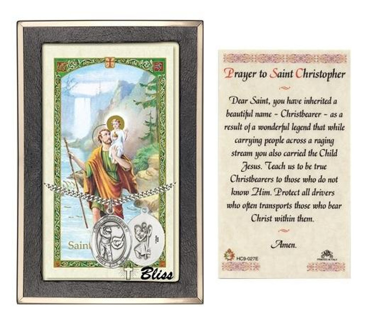 St Christopher Golf Medal With Prayer Card - Sterling Silver 1 x 3/4 Oval Pendant PC7506SS