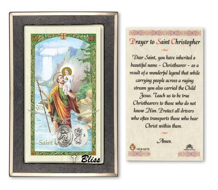St Christopher Swimming Medal With Prayer Card - Sterling Silver 3/4 x 1/2 Oval Pendant PC8511SS