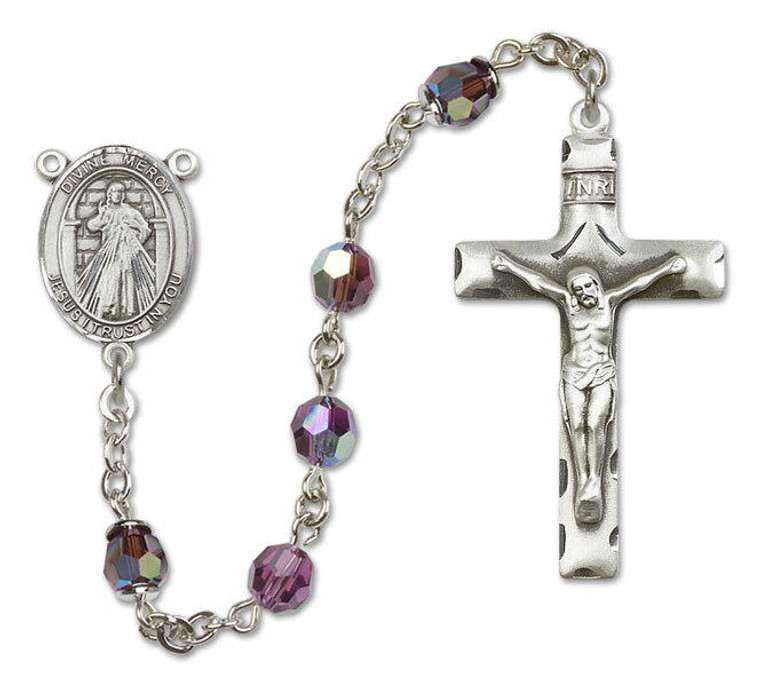 Divine Mercy Sterling Silver Rosary - 16 Color Options 8366/0644