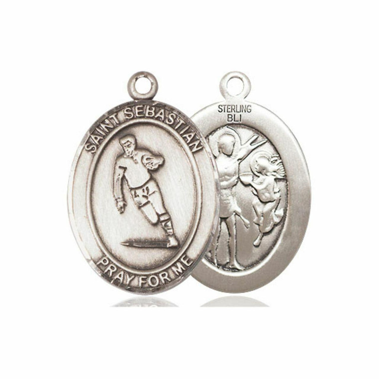 St Sebastian Rugby Medal - Sterling Silver Oval Pendant 3 Sizes