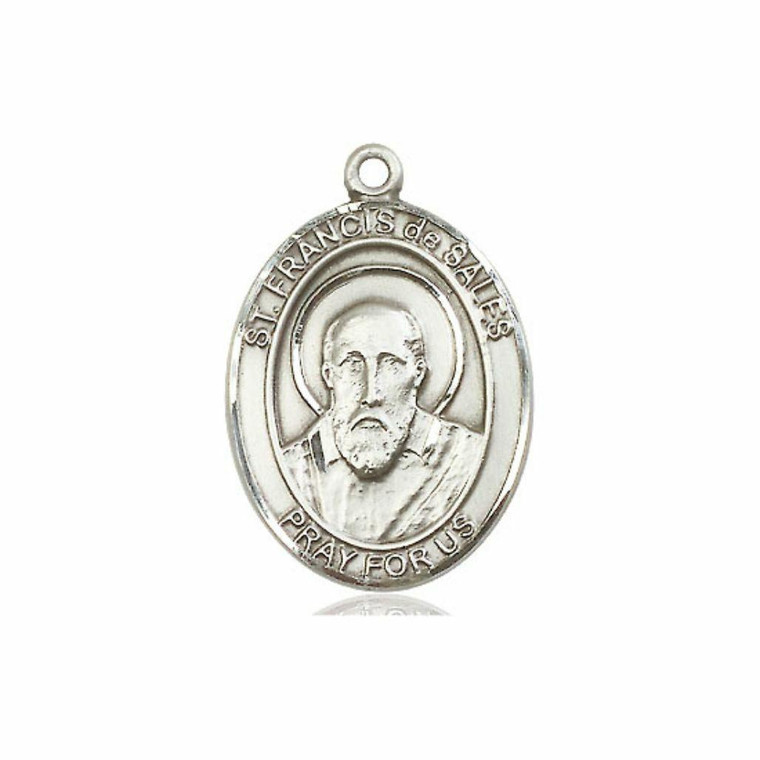 St Francis De Sales Medal - Sterling Silver Oval Pendant 3 Sizes
