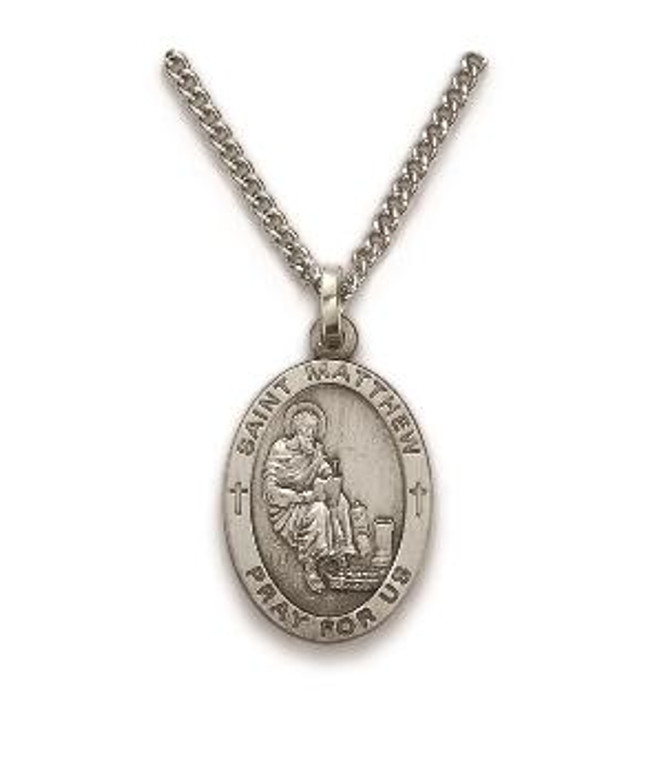 Mens St Matthew Necklace - Sterling Silver Medal on 24 Stainless Chain SM9015SH Mens St Matthew Necklace - Sterling Silver Medal on 24 Stainless Chain SM9015SH