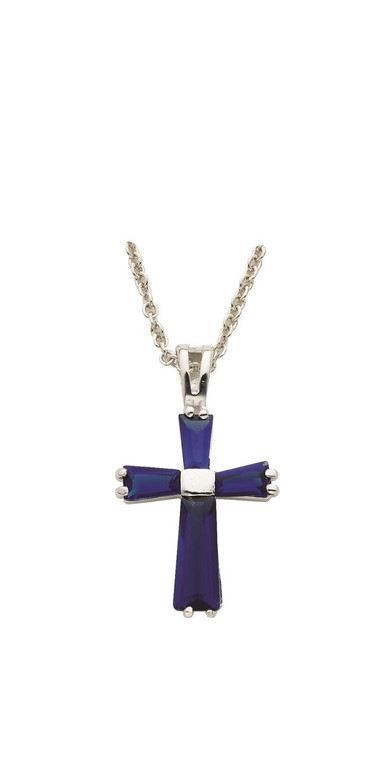 September Lady Birthstone Cross Necklace - Sterling Silver Pendant on 18 Stainless Chain SX9409SH