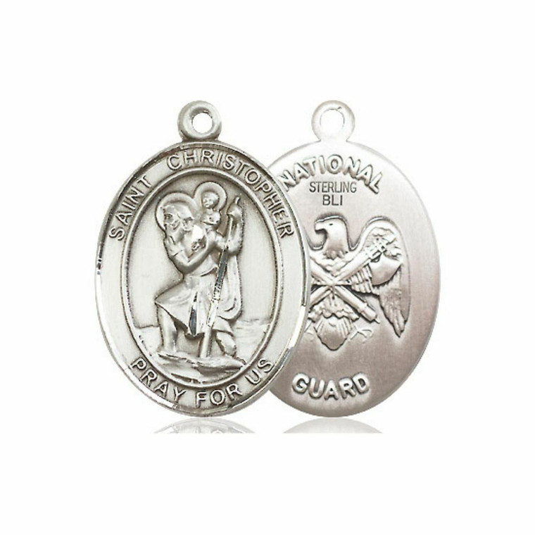 St Christopher National Guard Medal - Sterling Silver Oval Pendant 3 Sizes