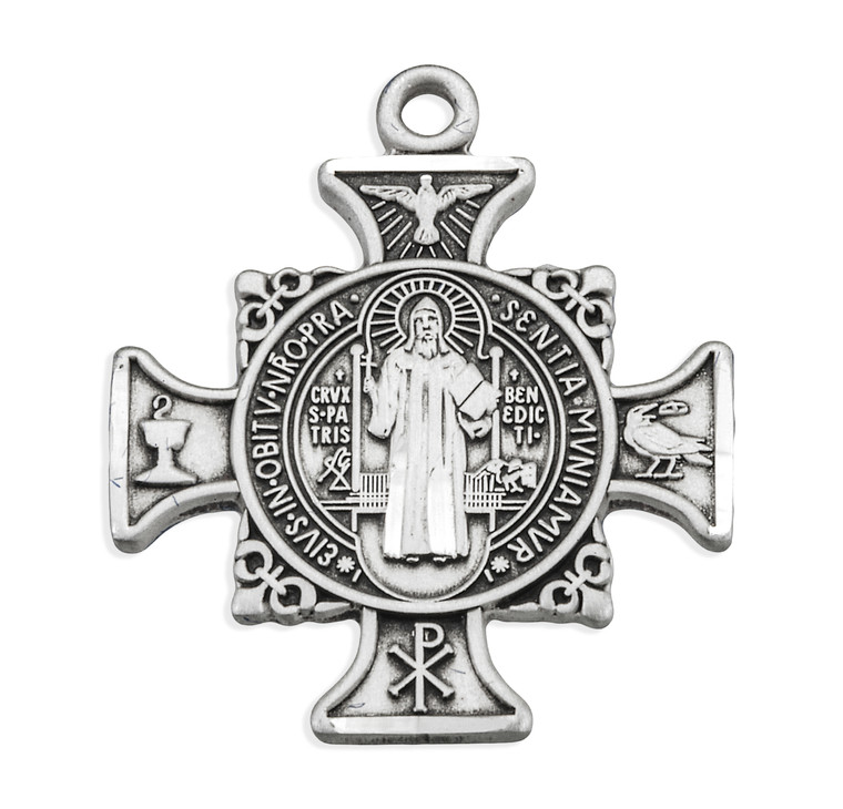 St. Benedict Maltese Cross Necklace - Sterling Silver Pendant On 24 ...