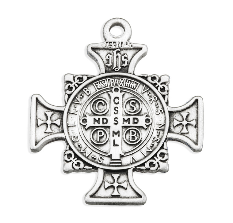 St. Benedict Maltese Cross Necklace - Sterling Silver Pendant On 24 ...
