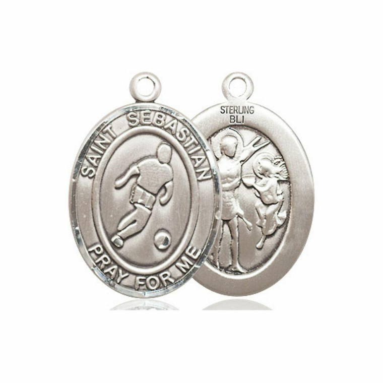St Sebastian Soccer Medal - Sterling Silver Oval Pendant 3 Sizes
