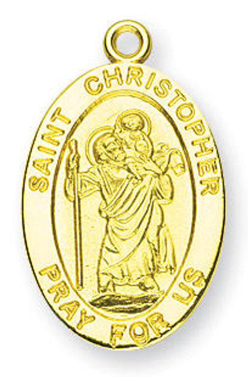St Christopher Medal With 14KT Jump Ring - Boxed - 14kt Gold 7/8 x 1/2 Oval Pendant A9234