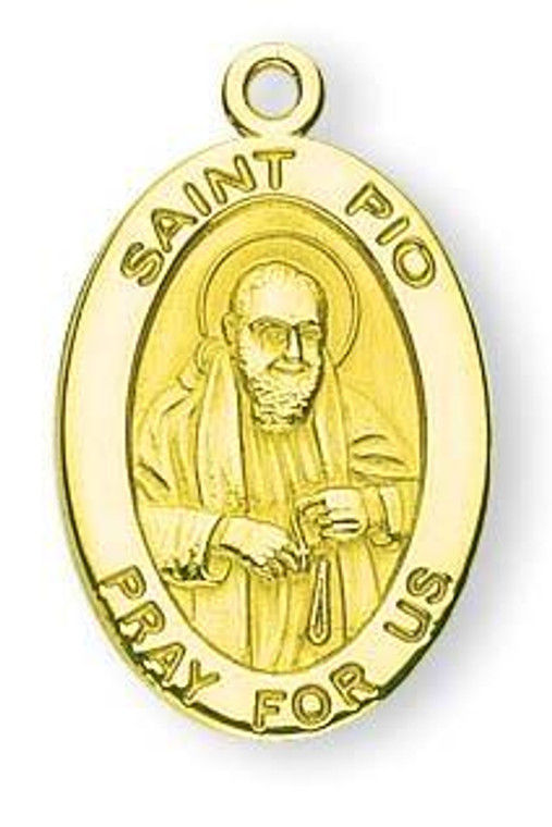 St Pio Medal With 14KT Jump Ring - Boxed - 14kt Gold 7/8 x 1/2 Oval Pendant A9333