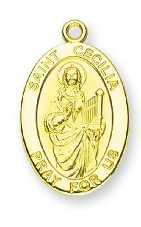 St Cecilia Medal With 14KT Jump Ring - Boxed - 14kt Gold 7/8 x 1/2 Oval Pendant A9420