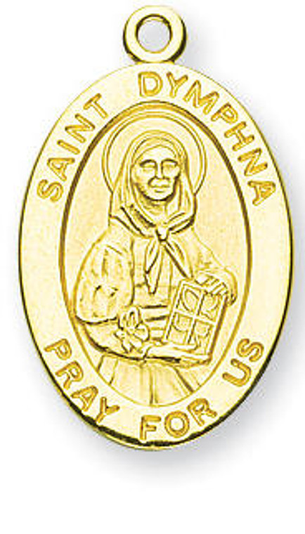 St Dymphna Medal With 14KT Jump Ring - Boxed - 14kt Gold 7/8 x 1/2 Oval Pendant A9426