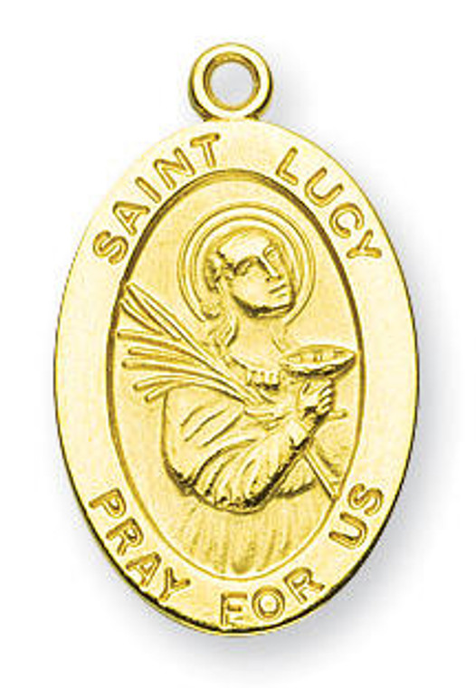 St Lucy Medal With 14KT Jump Ring - Boxed - 14kt Gold 7/8 x 1/2 Oval Pendant A9456