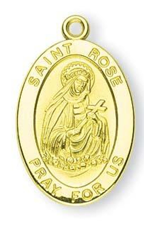 St Rose Medal With 14KT Jump Ring - Boxed - 14kt Gold 7/8 x 1/2 Oval Pendant A9482