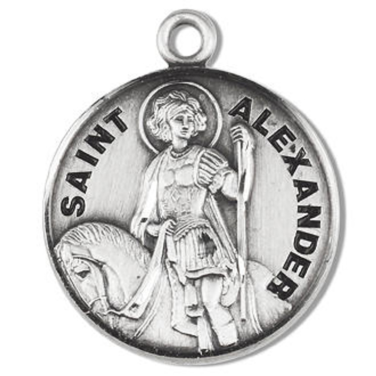 St Alexander Medal - Sterling Silver - On 20 Stainless Chain - Sterling Silver 7/8 x 3/4 Round Pendant