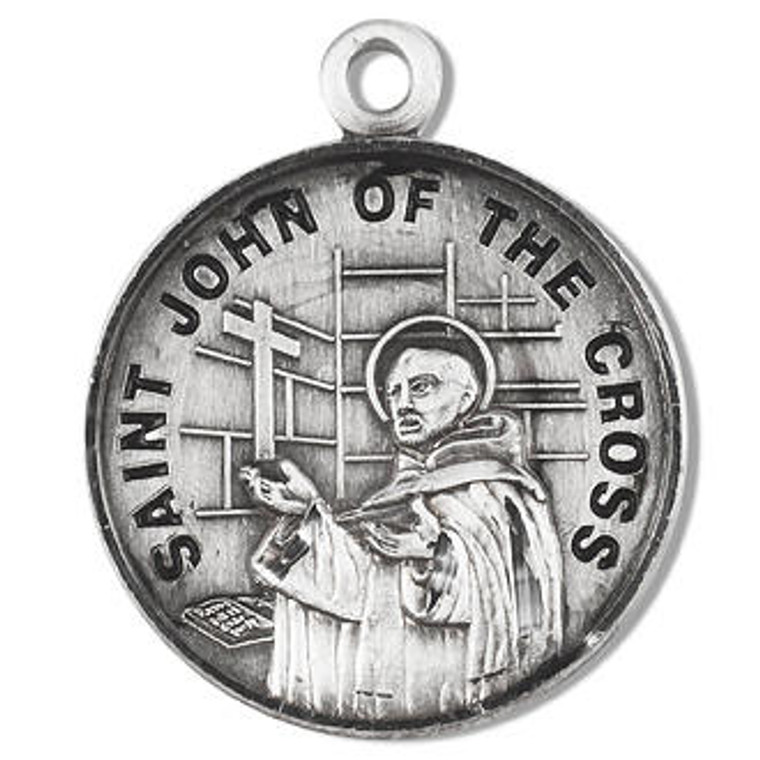 St John of The Cross Medal - Sterling Silver - On 20 Stainless Chain - Sterling Silver 7/8 x 3/4 Round Pendant