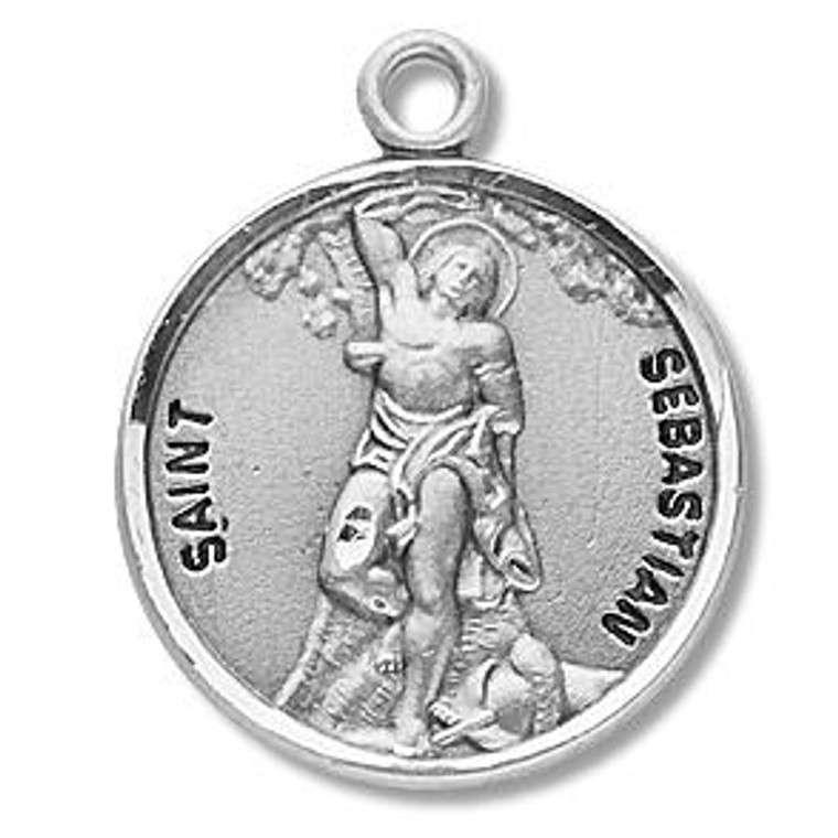 St Sebastian Medal - Sterling Silver - On 20 Stainless Chain - Sterling Silver 7/8 x 3/4 Round Pendant