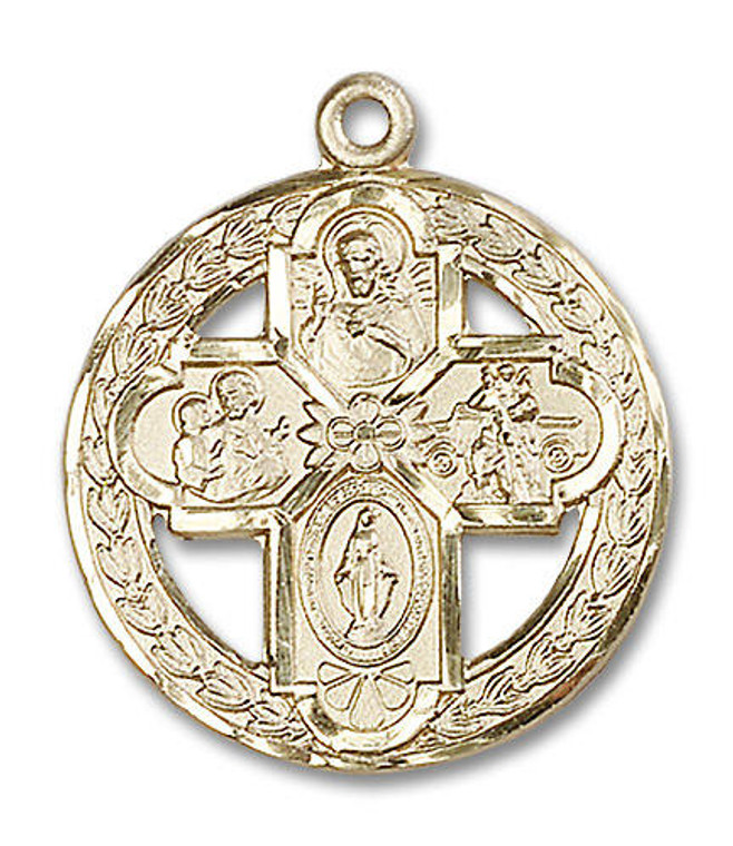 Framed 4-Way Medal - 14kt Gold 1 1/8 x 1 Round Pendant 0043C