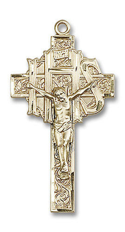 IHS Crucifix Pendant - 14kt Gold 1 7/8 x 1 0100
