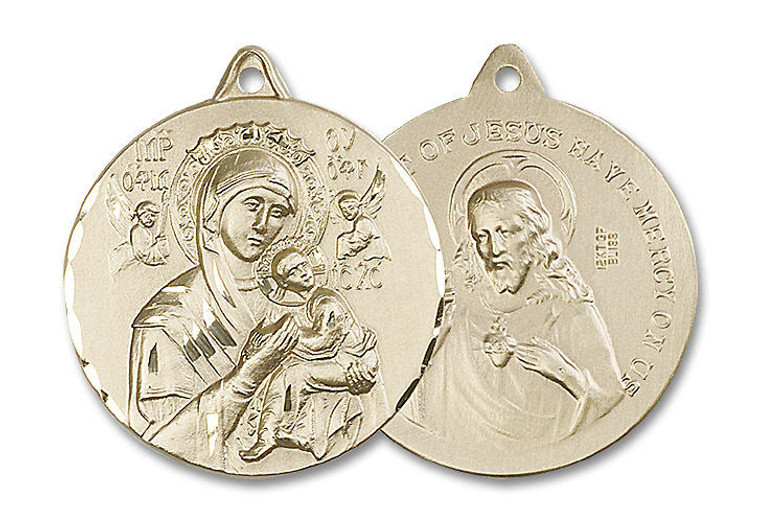 Extra Large Our Lady of Perpetual Help Medal - 14kt Gold 1 3/8 x 1 1/4 Round Pendant 0203H