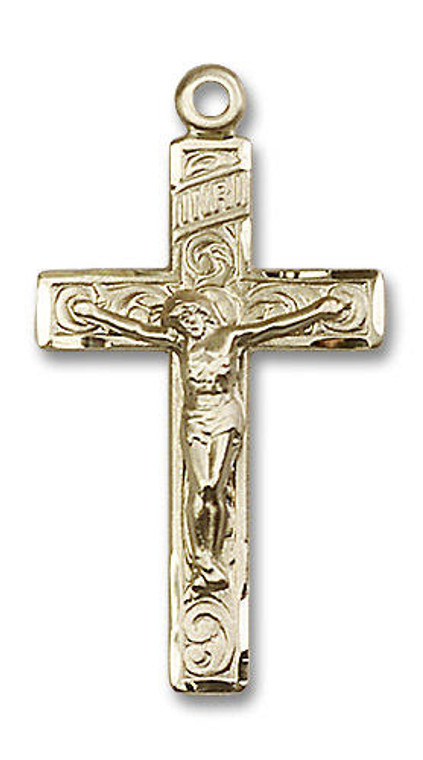 Large Embellished Crucifix Pendant - 14kt Gold 1 1/4 x 3/4 0652