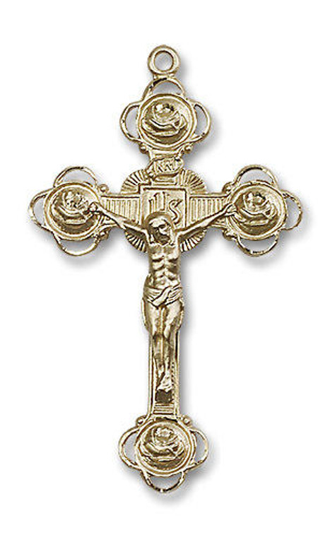 Oversized Embellished Crucifix Pendant - 14kt Gold 2 1/8 x 1 1/4 0654 Oversized Embellished Crucifix Pendant - 14kt Gold 2 1/8 x 1 1/4 0654