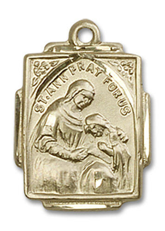 St Ann Medal - 14kt Gold 3/4 x 1/2 Rectangular Pendant 0804A