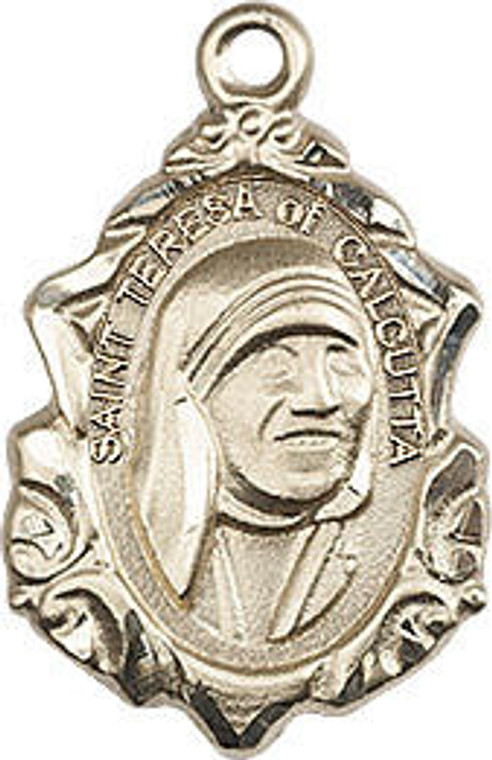 Embellished St Teresa of Calcutta Medal - 14kt Gold 3/4 x 1/2 Pendant 0812