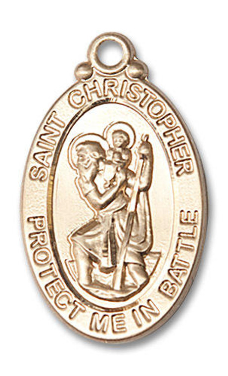 Large St Christopher Medal - 14kt Gold 1 1/8 x 5/8 Oval Pendant 1175 Large St Christopher Medal - 14kt Gold 1 1/8 x 5/8 Oval Pendant 1175