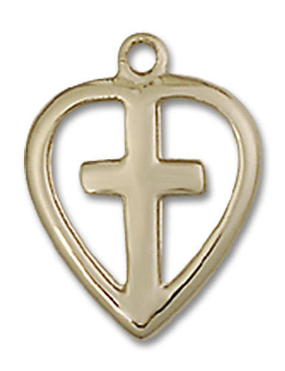 Cut Out Heart and Cross Pendant Charm - 14kt Gold 1709