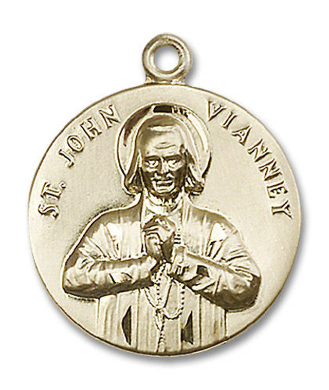 St John Vianney Medal - 14kt Gold Round Pendant 2 Sizes
