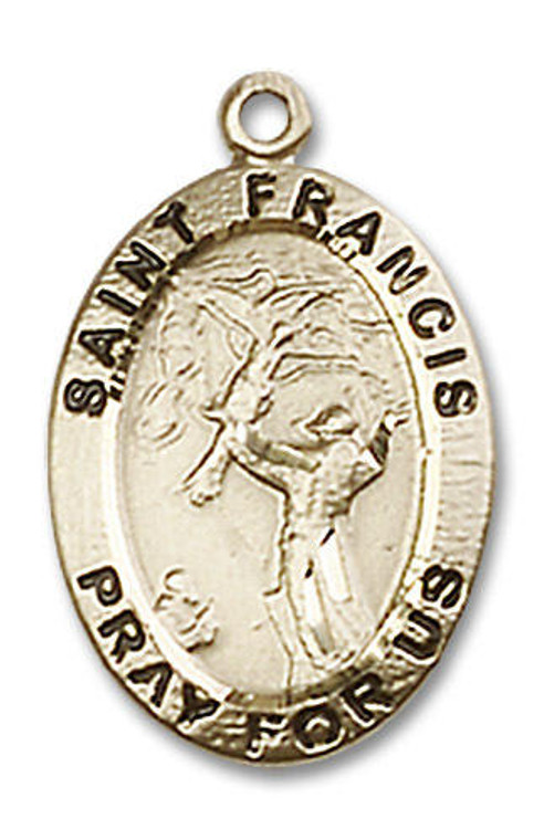 St Francis Medal - 14kt Gold 3/4 x 1/2 Oval Pendant 3989