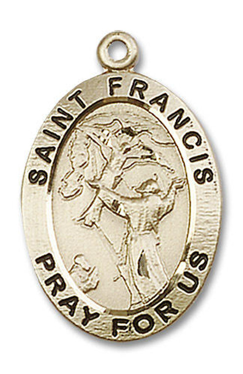 Large St Francis Medal - 14kt Gold 1 x 5/8 Oval Pendant 4029