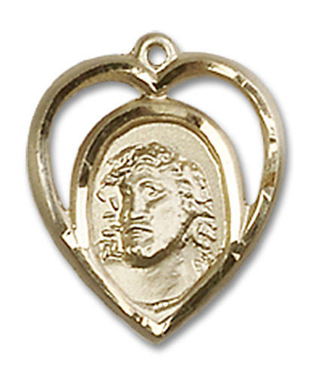 Cut Out Heart Shaped Ecce Homo Pendant - 14kt Gold 5/8 x 1/2 4131