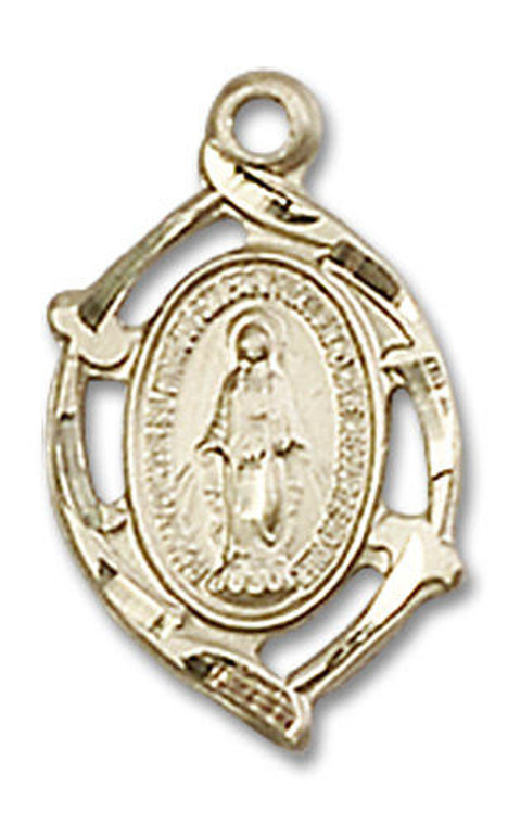 Embellished Miraculous Medal - 14kt Gold 5/8 x 3/8 Oval Pendant 4152M
