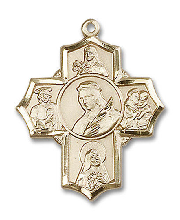 Large St Philomena Multi-Saint 5-Way Medal - 14kt Gold 1 1/4 x 1 Pendant 5672