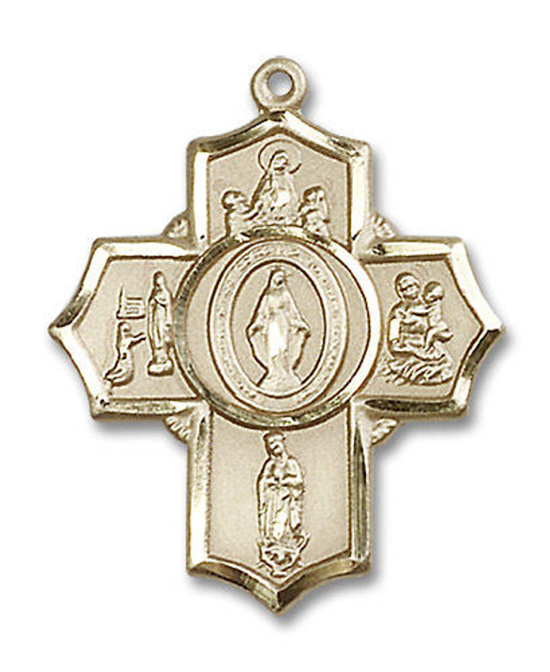 Marian Apparitions 5-Way Medal - 14kt Gold 1 1/4 x 1 Pendant 5706