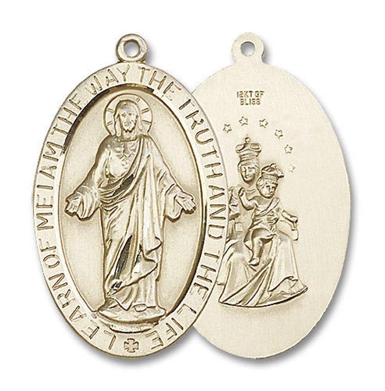 Extra Large Scapular Medal - 14kt Gold 1 5/8 x 1 Oval Pendant 5853